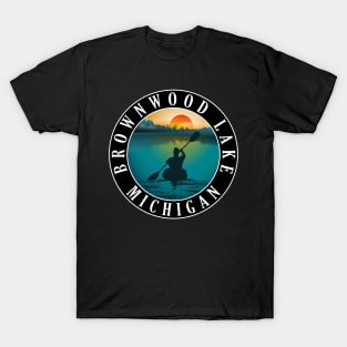 Brownwood Lake Kayaking Michigan Sunset T-Shirt